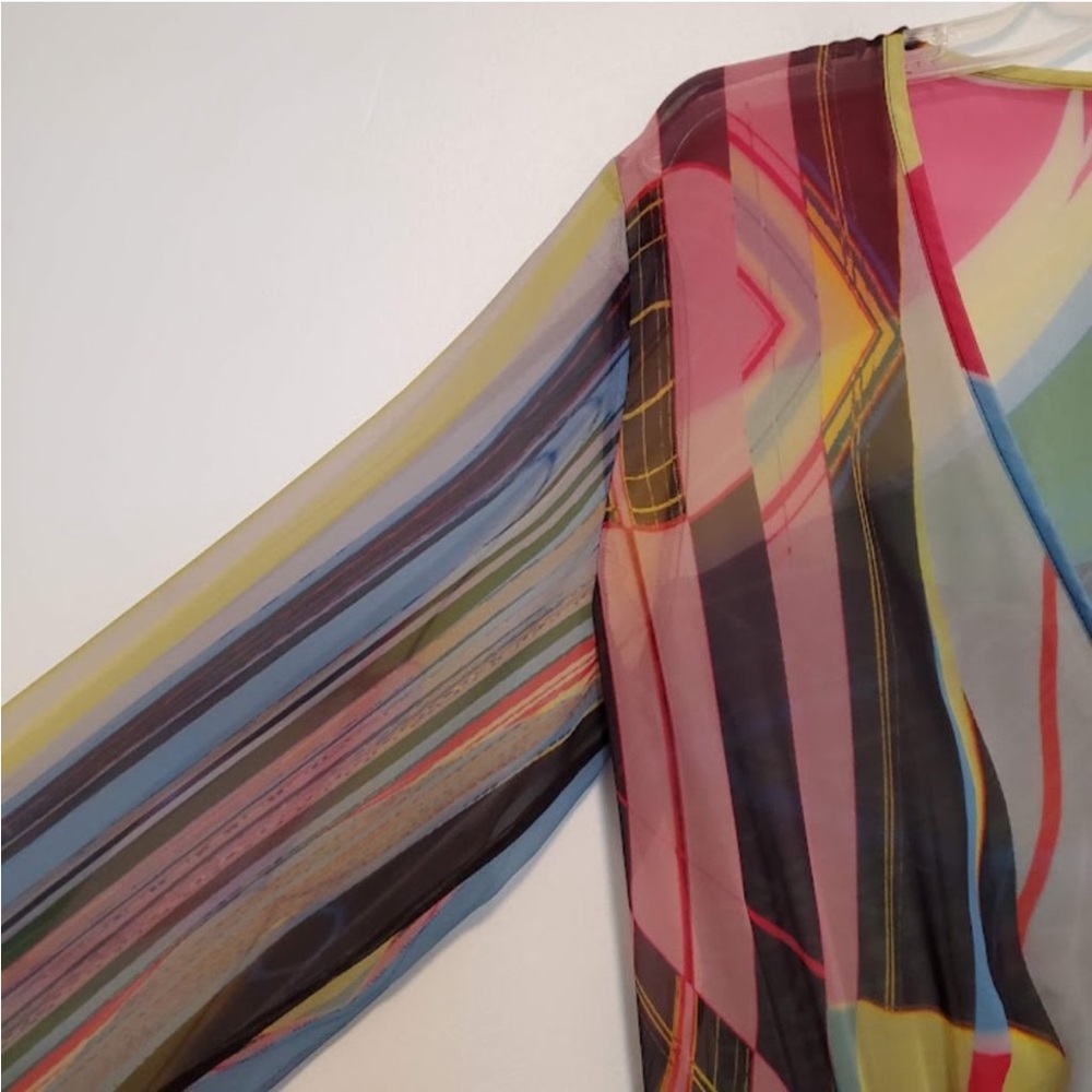 Vintage Louis Feraud sheer retro multicolor button down blouse size 8 - Picture 9 of 12